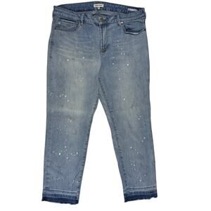 Dear John Women's 32 Crop Jeans Erin Slim Straight Distressed Paint Splatter